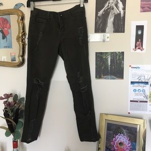 Dark olive green frayed skinny jeans